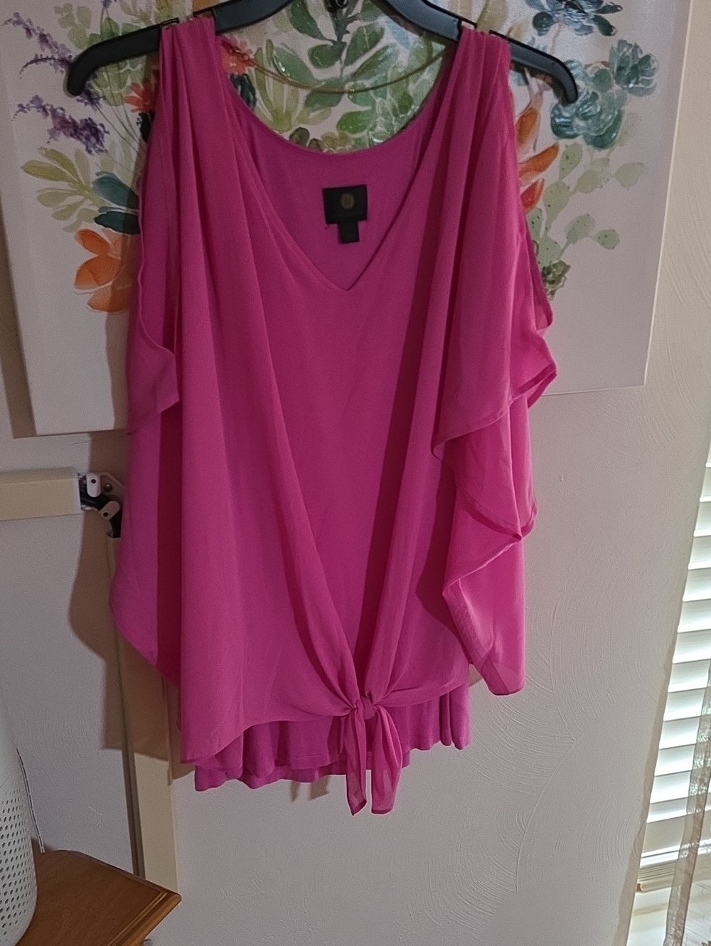 JM Collection Fuchsia Tie-Front Cold-Shoulder Blouse